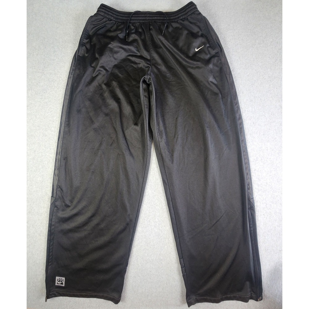 Nike Swoosh Track Pants Mens XL 32x31 Black Side Stripe Zip Ankle Basketball